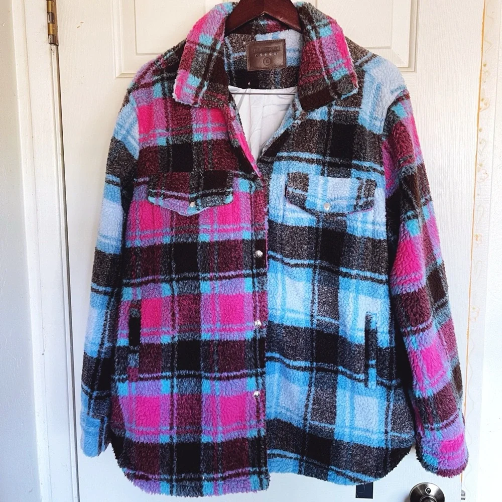 Blank NYC Multicolor Plaid Faux Sherpa Jacket - Picture 1 of 5
